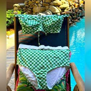 Green Gingham 1X Bottoms Swim suit NWOT